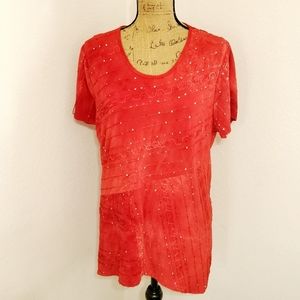 Sienna Grace Tie dye sequin detail rick rack stitches short-sleeves Red size 2X